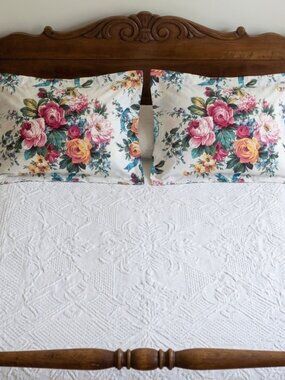 Set of 2 Vintage SPRINGS Standard Pillow Shams Cottagecore Floral Roses Pair 80s